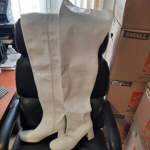 Liuruijia Square Toe Over Knee High Block Boot PU White Sz US14/EU46W New Defect